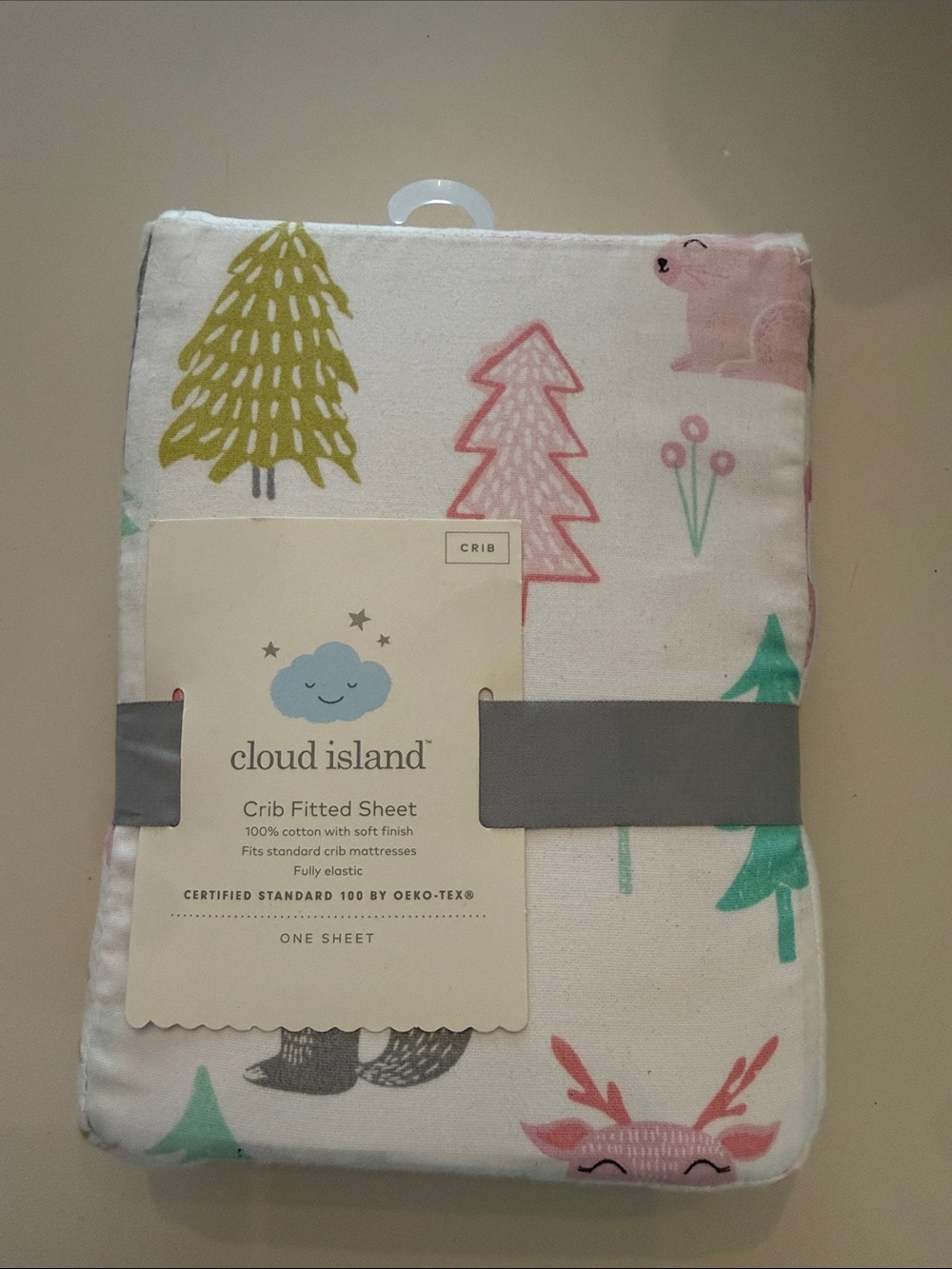 cloud island Pink & Green Woodland Crib Sheet